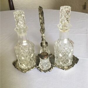 Crystal and silver cruet set